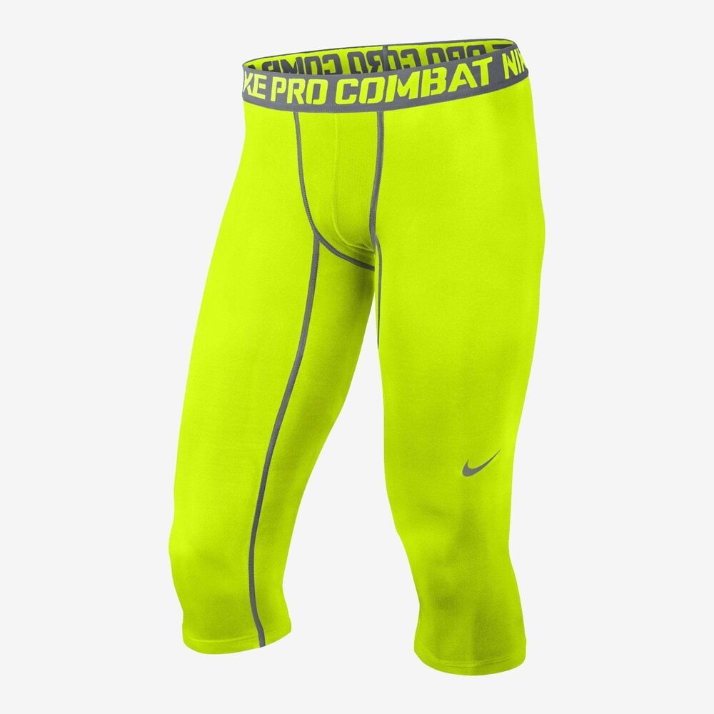 Nike Pro Combat 3/4 Cropped Compression Tights Neon Yellow Volt Dri-FIT